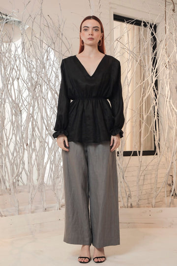 Lyla V Neck Peplum Linen Top