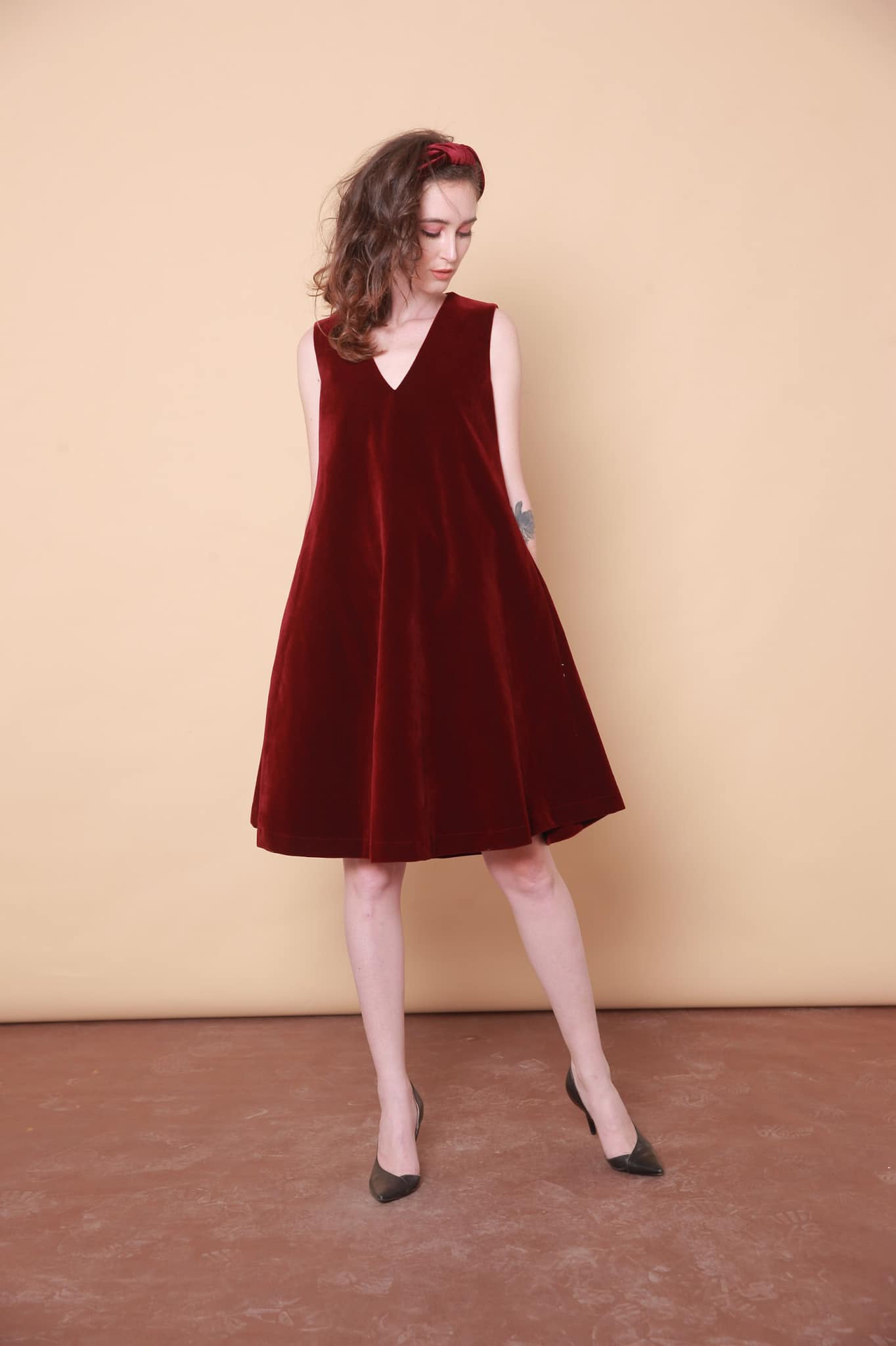 Cindy Dress - V Neck Velvet Dress.