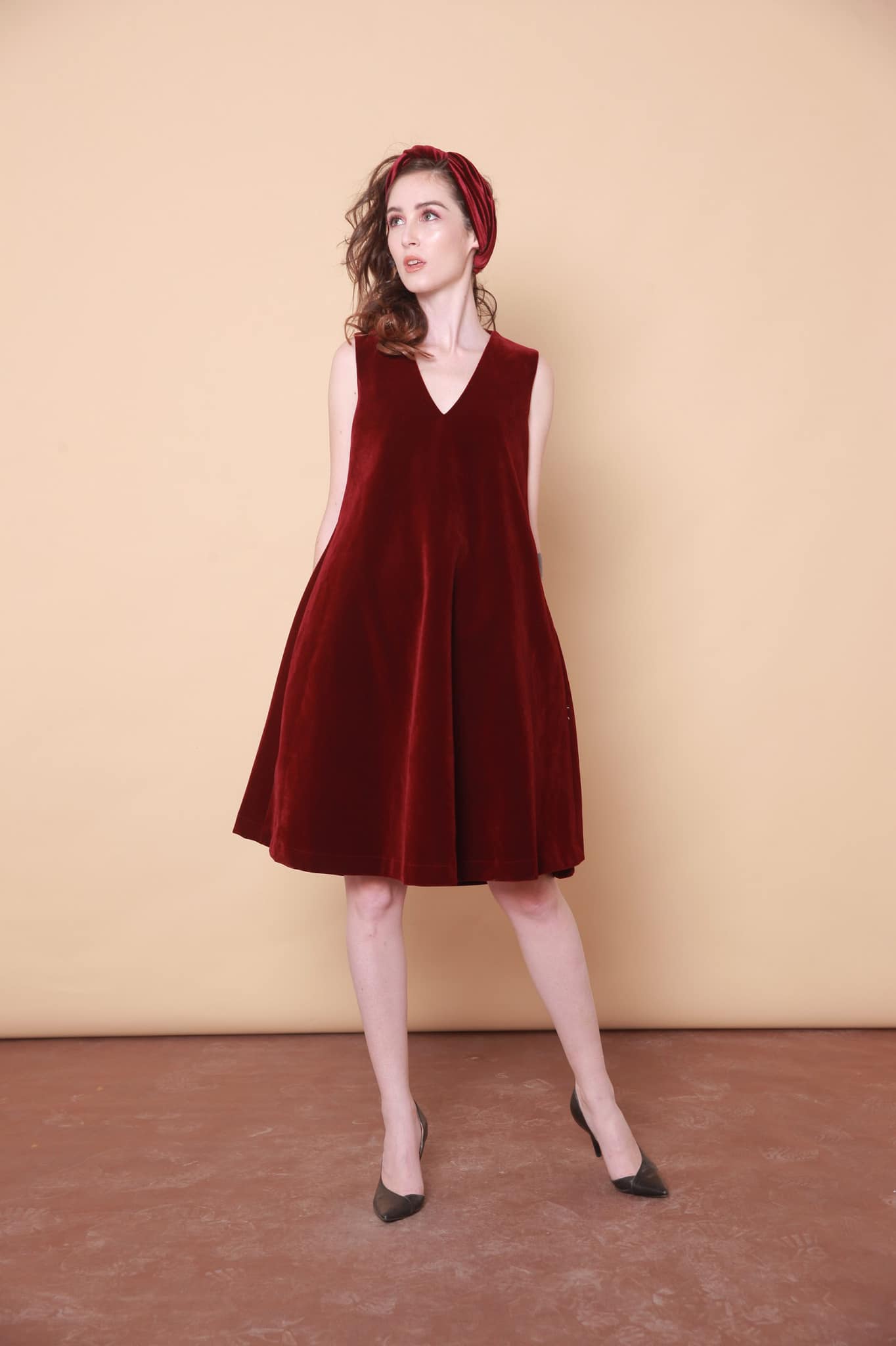 Cindy Dress - V Neck Velvet Dress.