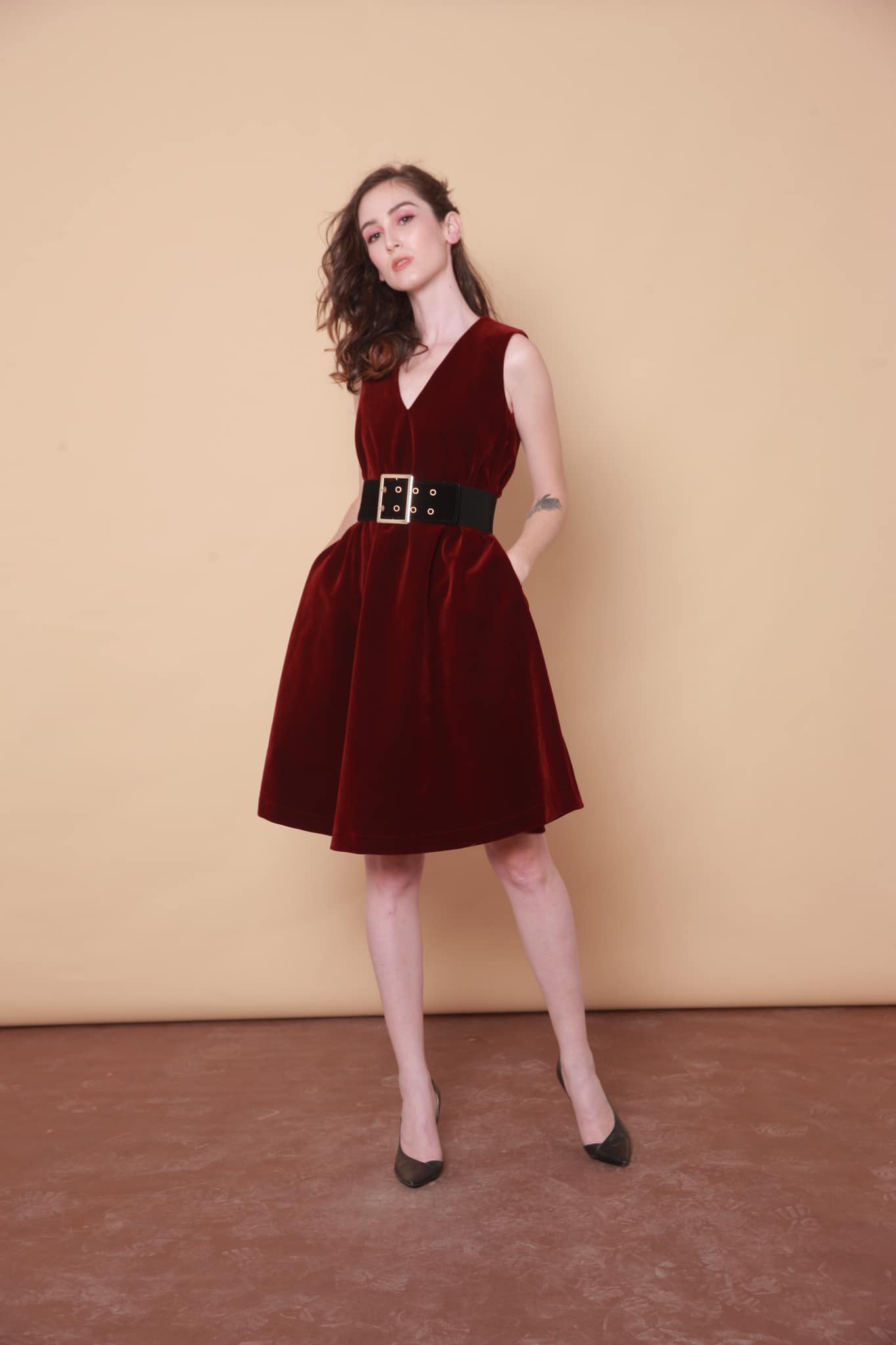 Cindy Dress - V Neck Velvet Dress.