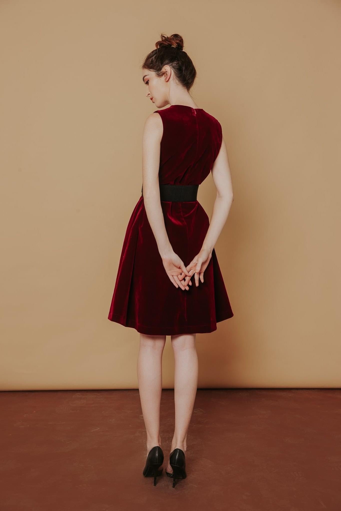 Cindy Dress - V Neck Velvet Dress.