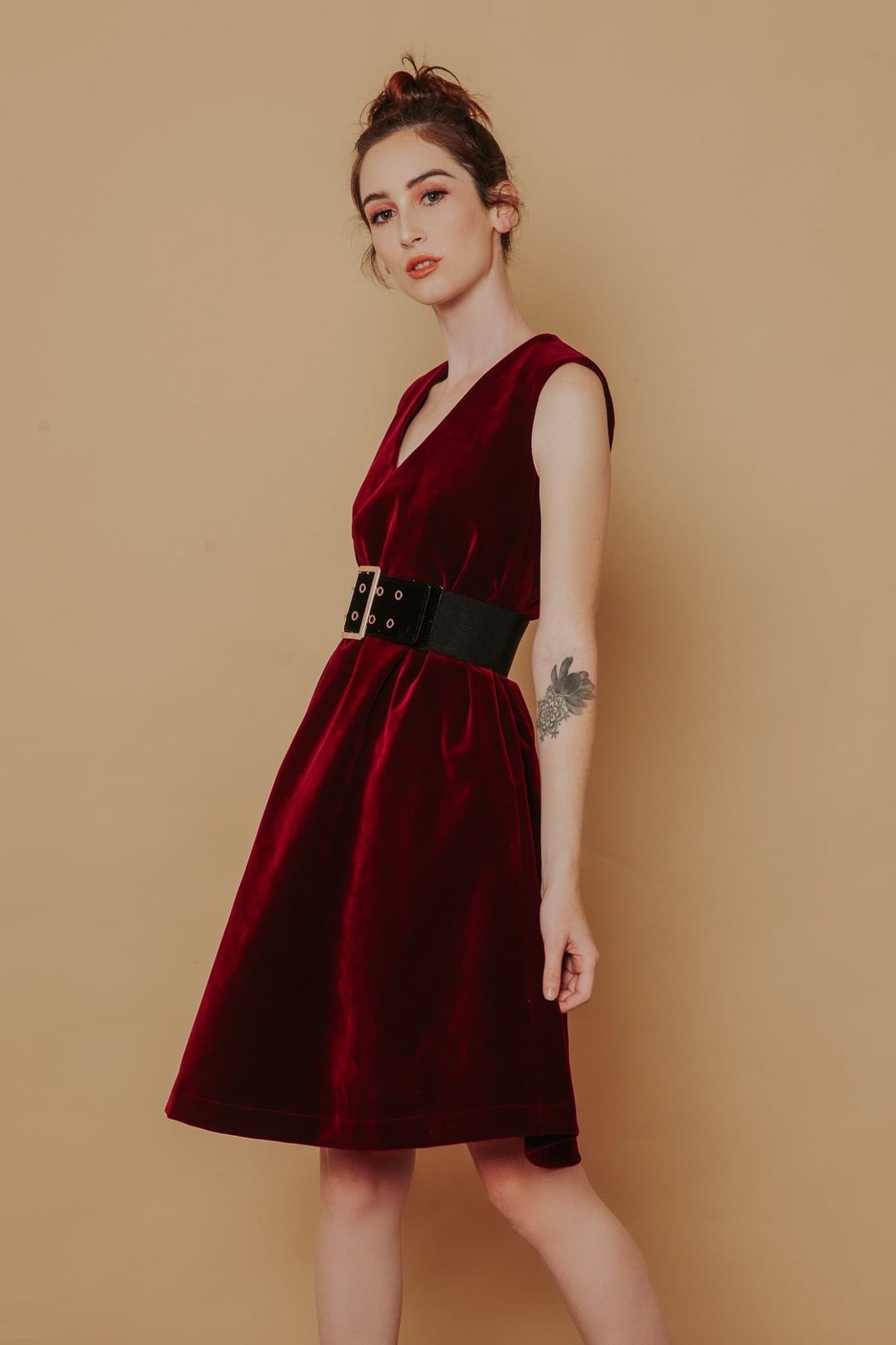 Cindy Dress - V Neck Velvet Dress.