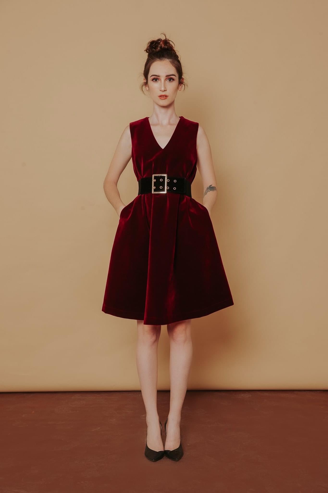 Cindy Dress - V Neck Velvet Dress.