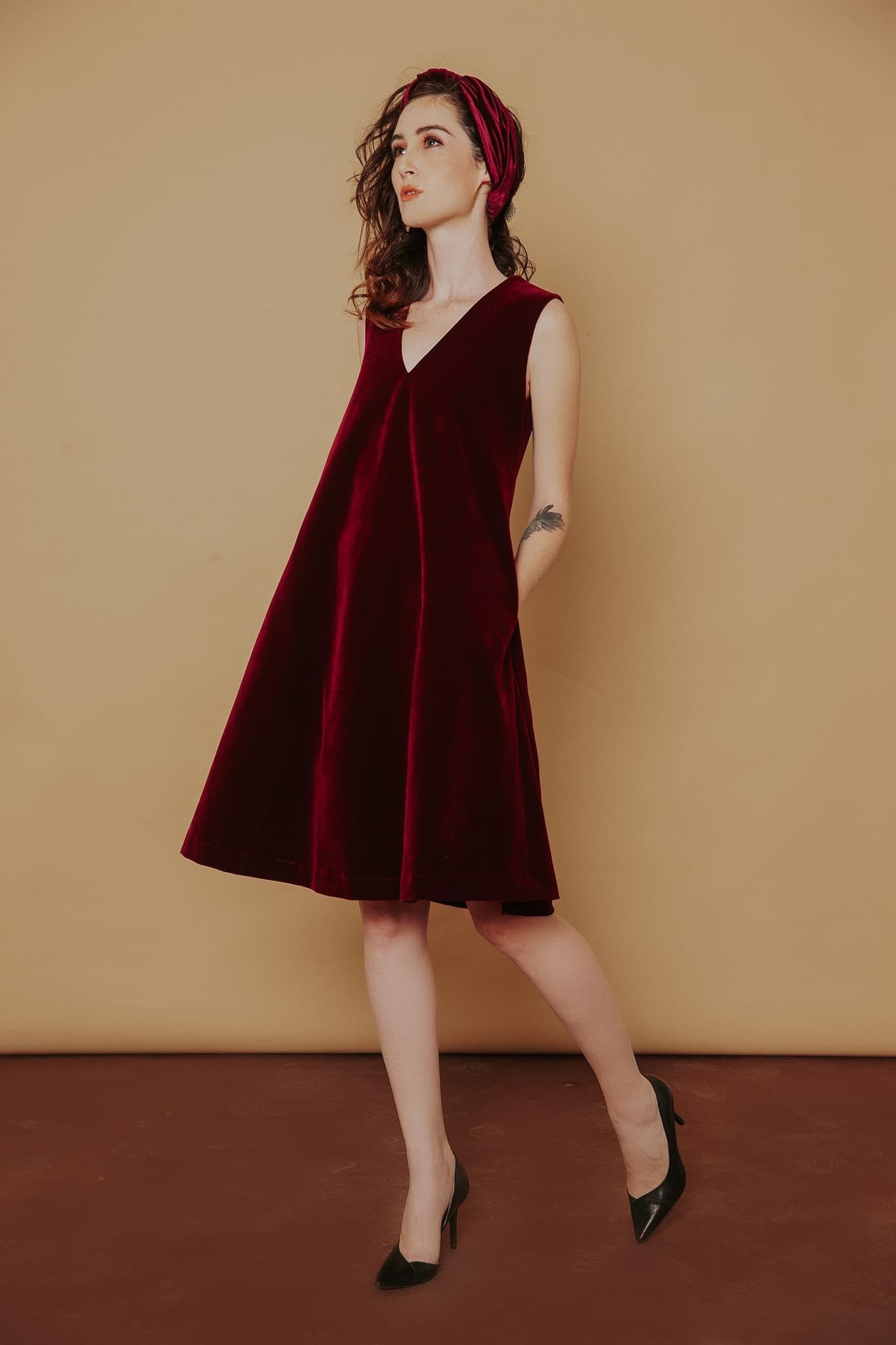 Cindy Dress - V Neck Velvet Dress.