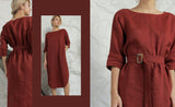 Aria Dress - Linen Long Sleeve Belt Dress