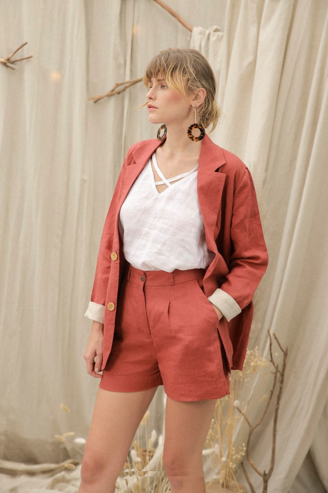 Jovi Single Breasted Linen Blazer - Tailored Women Suit Set
