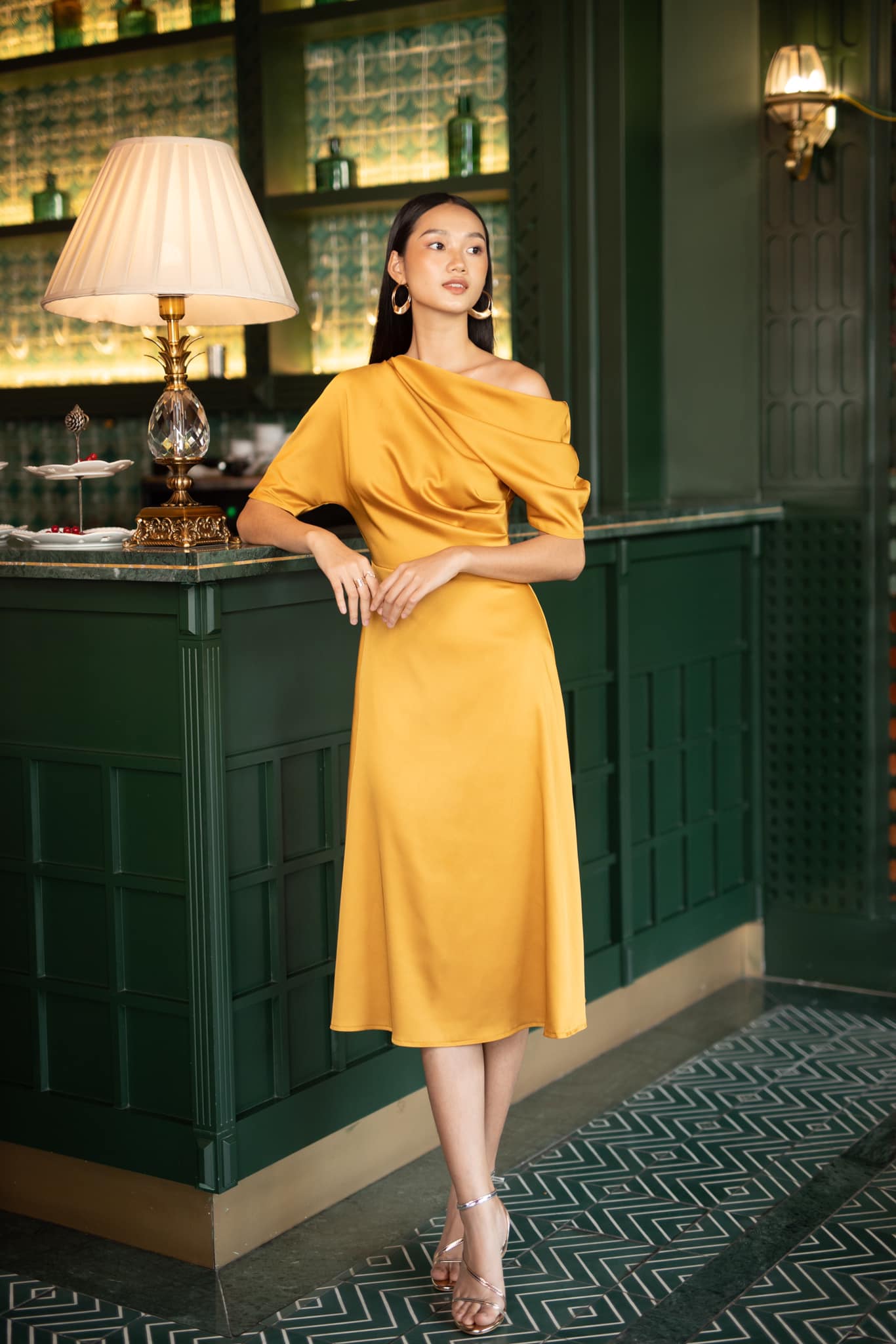 Vasia Dress - Asymmetric Shoulder Off Draped Dress