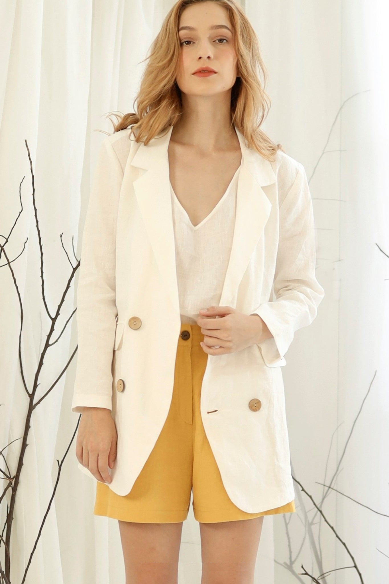 Lyon Double Breasted Linen Blazer - Tailored Women Suit