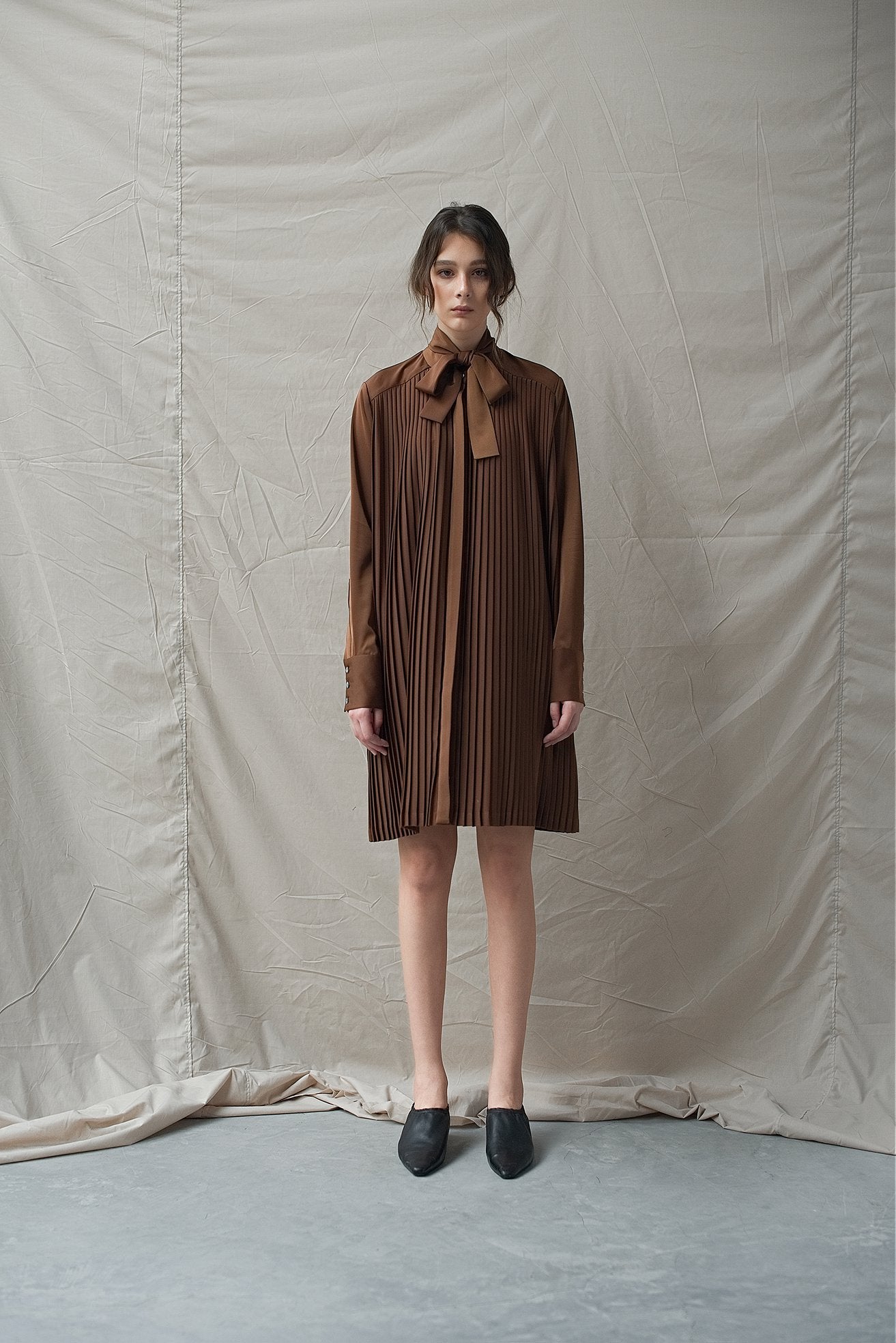 brown silk shirt dress 100% Silk Twill Utility Shirt Dress in Hot Fudge