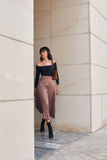 Megan Drop-Waist Pleated Silk Skirt