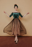 Judy Velvet Dress - Ruffled Hem Embroidered Tulle Dress