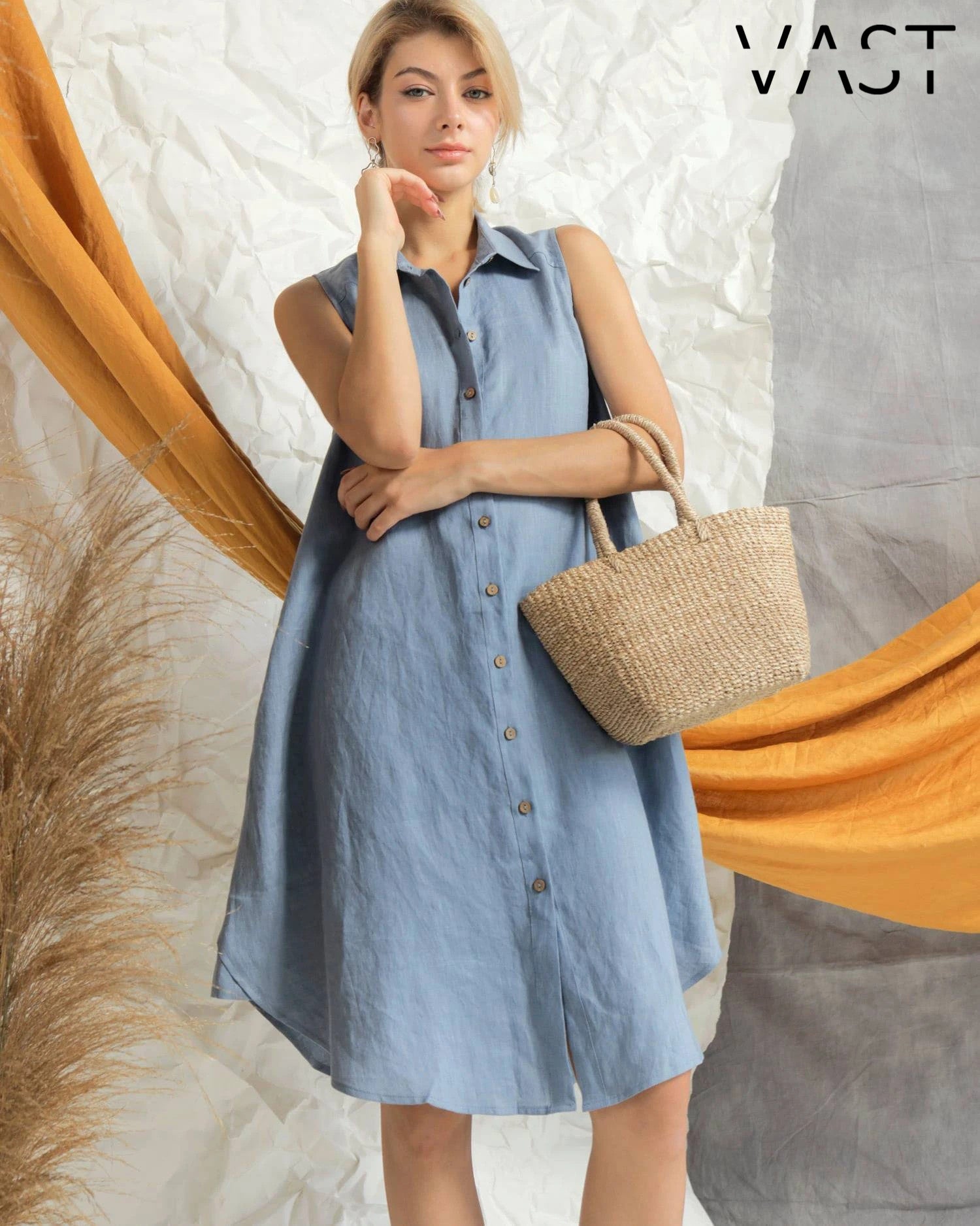 Abigail Dress - Sleeveless Linen Shirt Dress